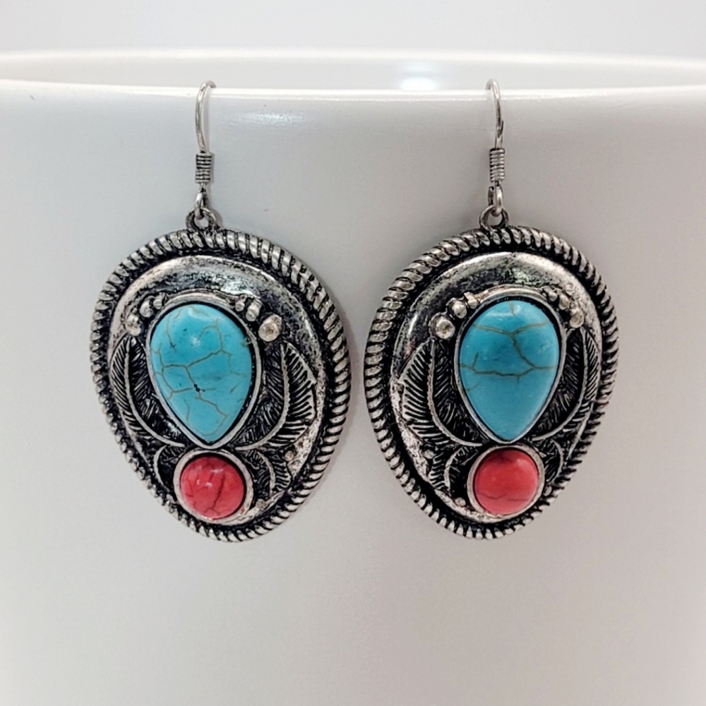 Turquoise And Red Southwest Earrings New